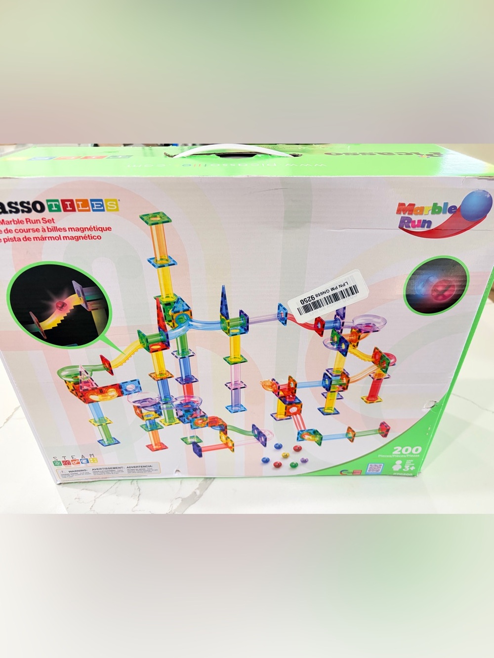 PicassoTiles Marble Run 200 Piece Set - Multicolor Magnetic Building Tracks READ